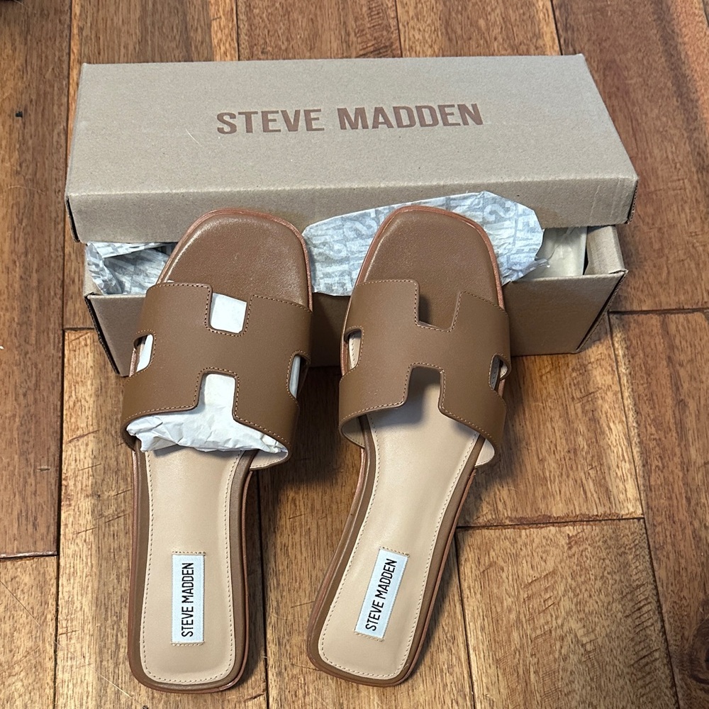 Steve Madden Brown Slide Sandals